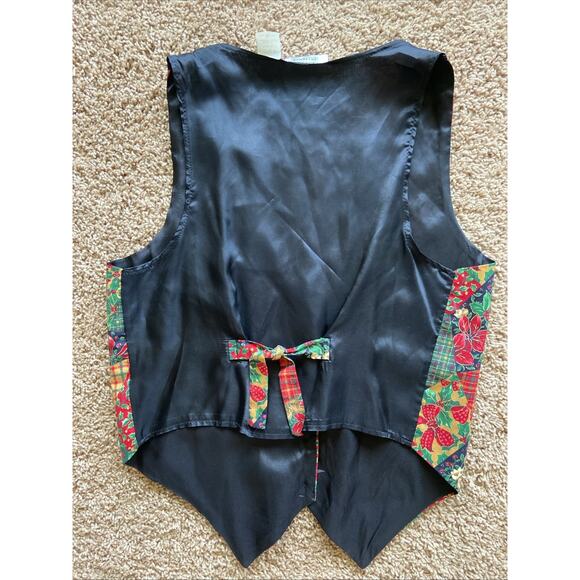 Vintage VTG Sostanza Christmas Holiday Holly Floral Plaid Vest Small/Medium - Picture 10 of 11